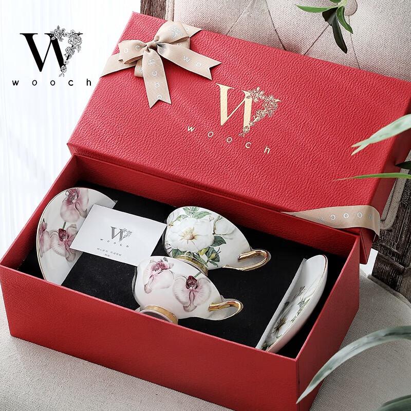 WOOCH Magnolia Lily Gold-Rimmed Cup and Saucer Set