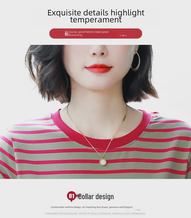 Plus Size Loose-Fit Cotton Striped Long-Sleeve T-Shirt for Middle-Aged & Elderly Women