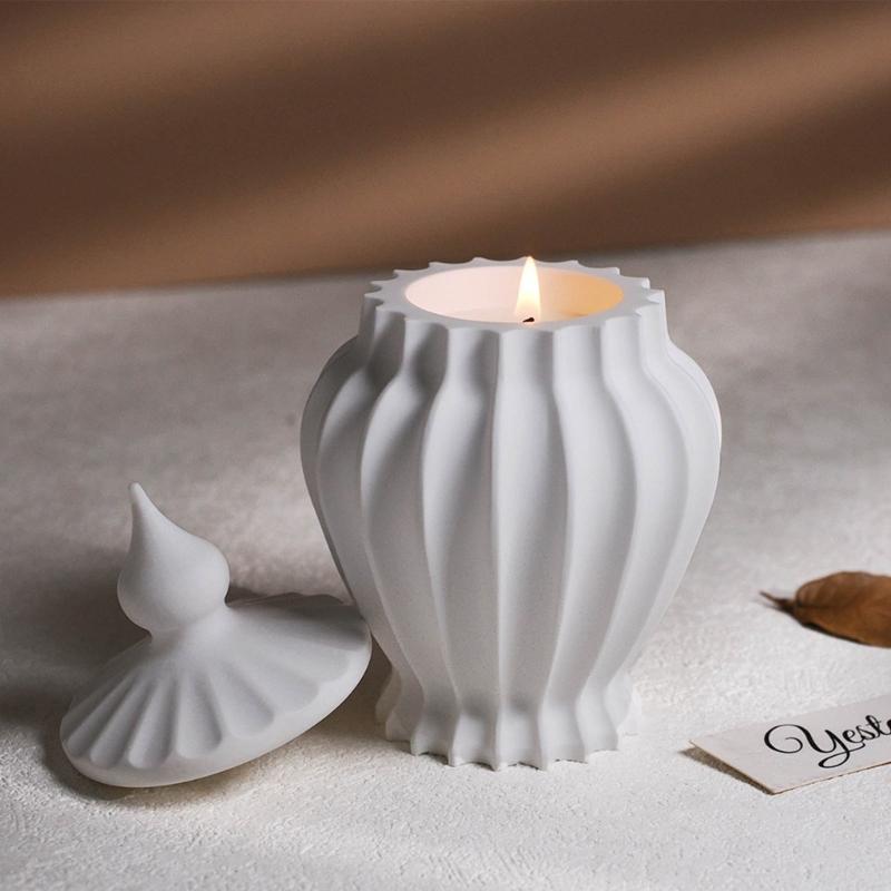 Striped Cylinder Resins Jar Molds Candlestick Molds for Making Candlestick Tealight Holder Storage Jar, Resins Lid Molds