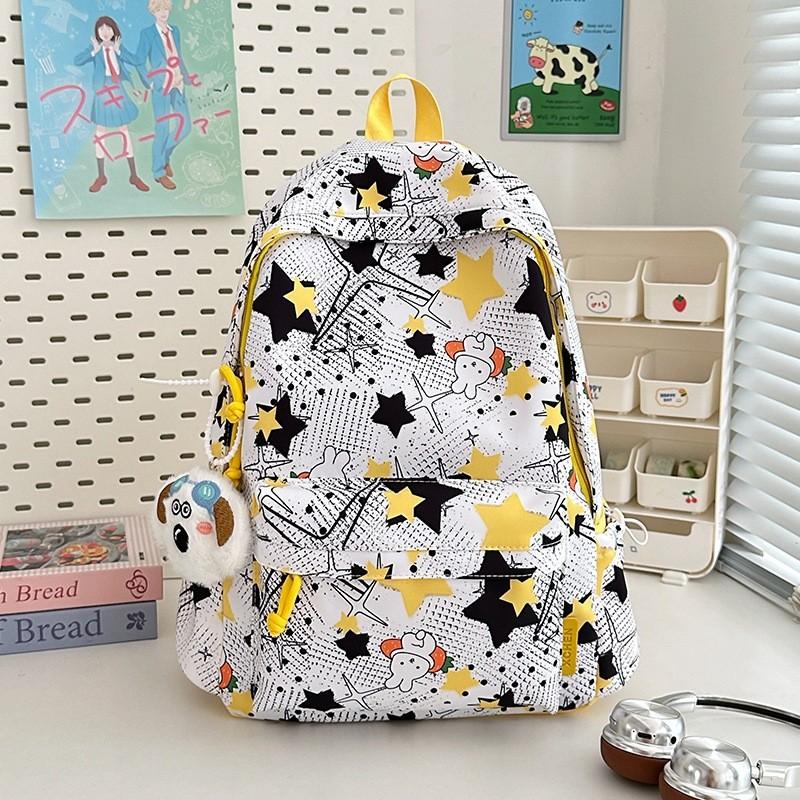 Star Cute Rabbit Carrot Pattern Student Casual Backpack With Pendant Plush