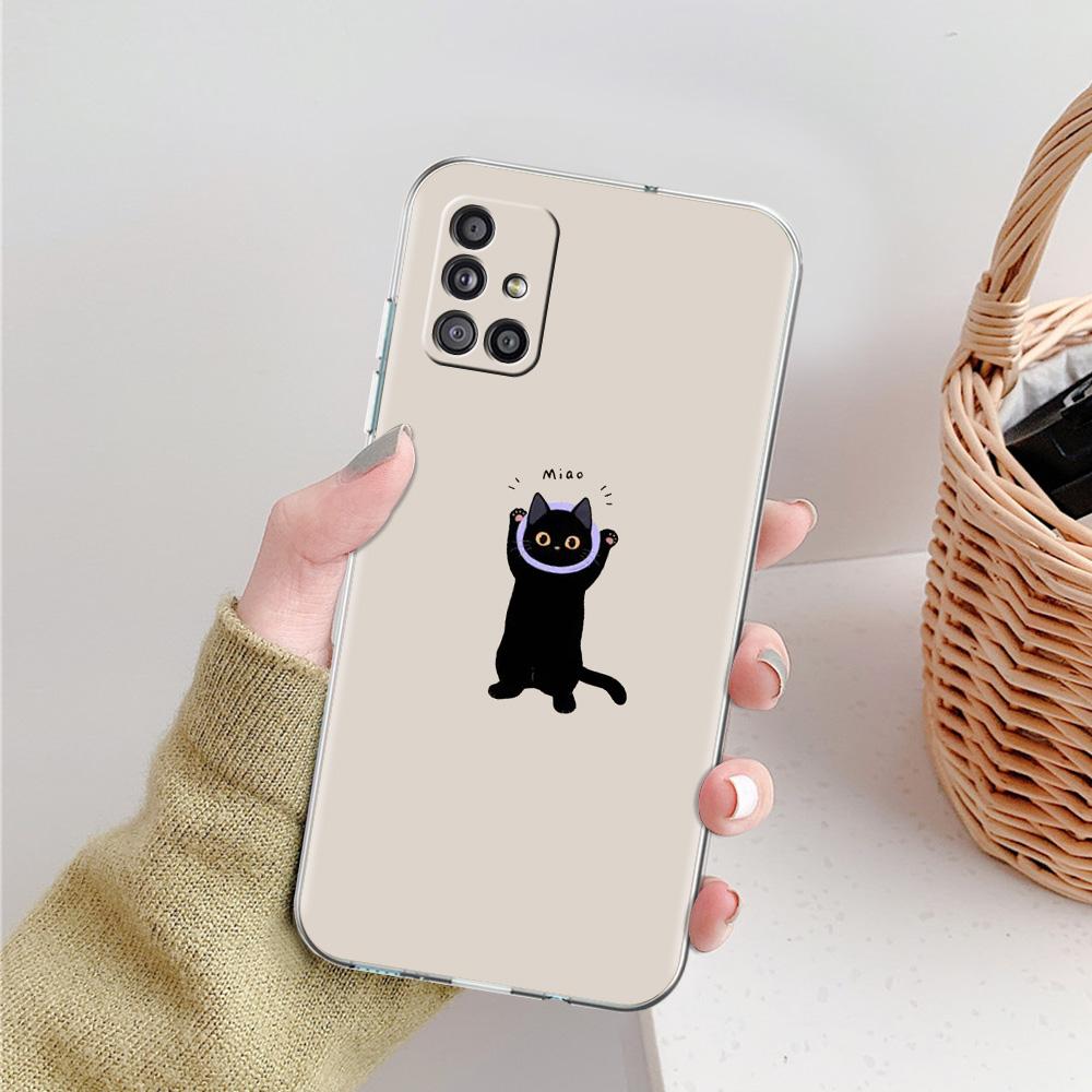 Phone Case For Samsung A15 A13 A35 A55 A51 A71 A41 A31 A21S A03S A05 A17 A23 A25 A33 A53 A73 5G A07 4G Cover Funny Black Cat