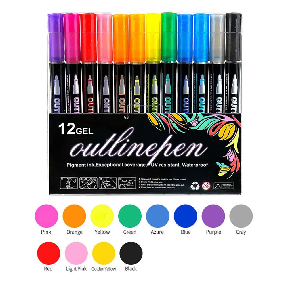 

8/12/24 шт. Металлические маркеры, ручка для рисования линий, контурный маркер, ручка-выделитель для манги, скрапбукинга, школьные канцелярские принадлежности 12 Colors