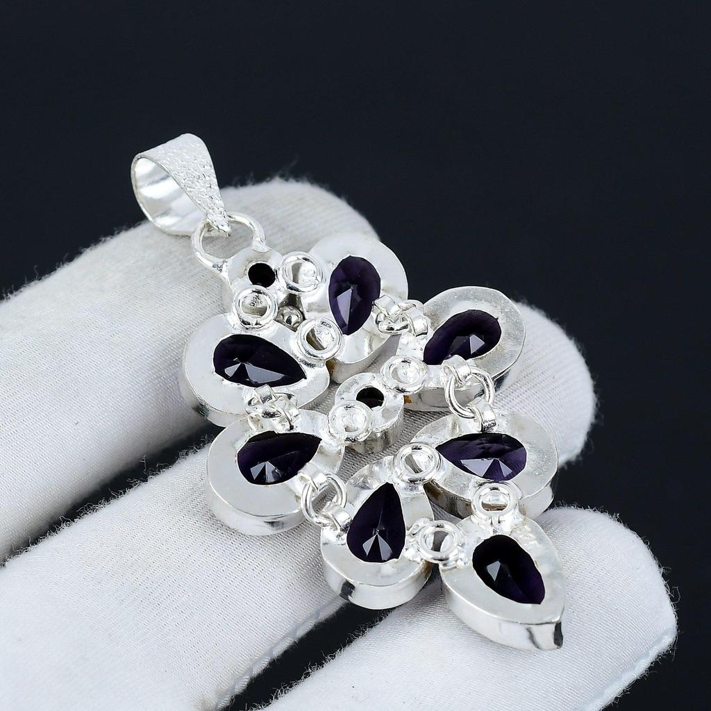 Pandantiv cu piatră prețioasă ametist în argint 925 - Design cu flori lucrate manual cu ametist, perfect pentru cadouri, petreceri și eleganță de zi cu zi