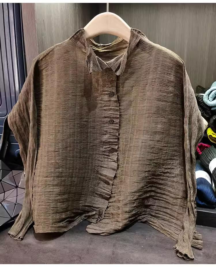 Retro-Plissee-Damenhemd in Übergröße - Lockeres, lässiges Frühlings-Top