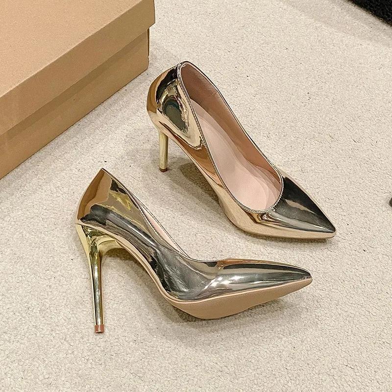 Mode 2024 Hochwertige Damenschuhe Übergröße Damen High Heels Mode Flache Hochzeitspumps Damen Sexy Spitzschuhe Damen