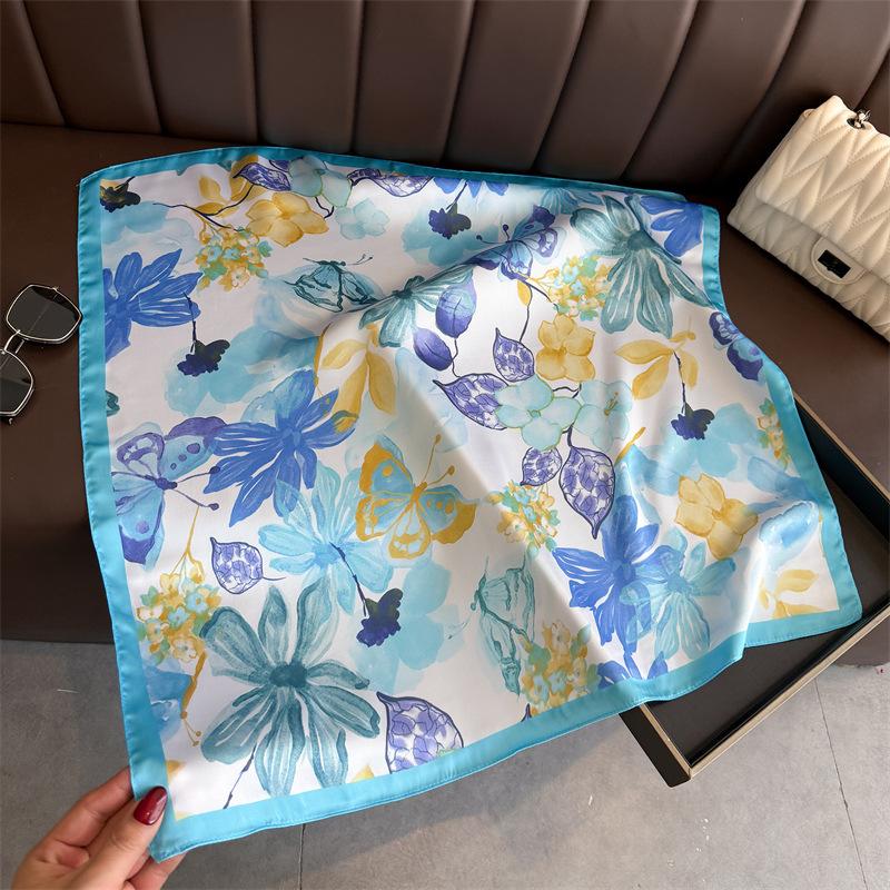 2026 New Floral Printed Square Scarf for Women Soft Lightweight Scarf Headbands Fashion Bag Tie Ribbon Hair Bands Bandana