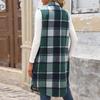 Women Long Vest with Breast Pockets Plaid Print Turn-down Collar Single-breasted Mid Length Waistcoat Loose Caerdigan Outerwear for Daily