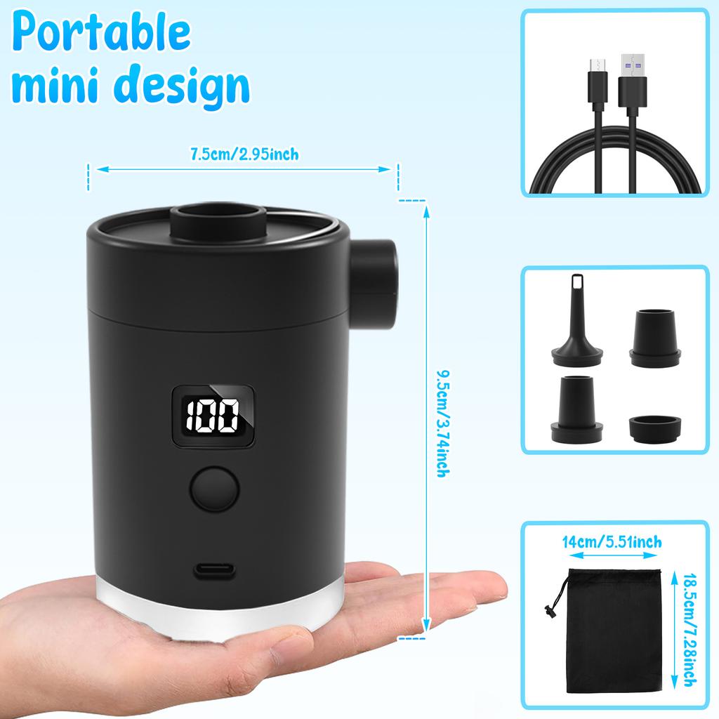Mini Air Pump Wireless Electric Inflator Pump with Digital Power Display Portable Outdoor Camping Speed nflate Beds Air Mattres