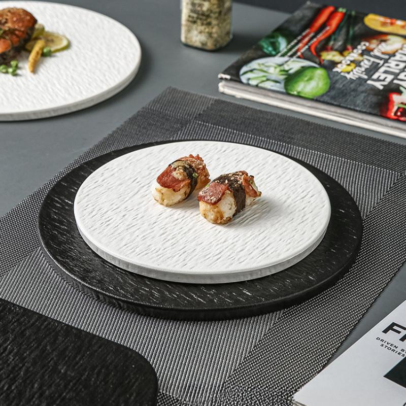 Ceramiczny Talerz Obiadowy na Stek Zachodni Wołowina Włoski Makaron Warzywa Czarny Biały Płaski Talerz Kuchenny Resturacja Hotel Naczynia Stołowe