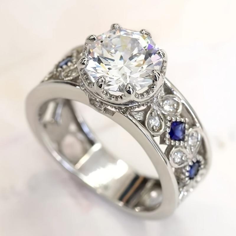 Classic Synthetic Zirconia Hollow Band Ring for Women Engagement Wedding Banquet Party Rings Elegant Jewelry