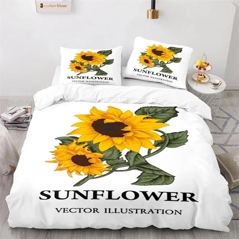 Sunflower Duvet Cover Botanical Floral Comforter Cover King Queen Twin for Kids Girls Room Microfiber Yellow Flowers Bedding Set