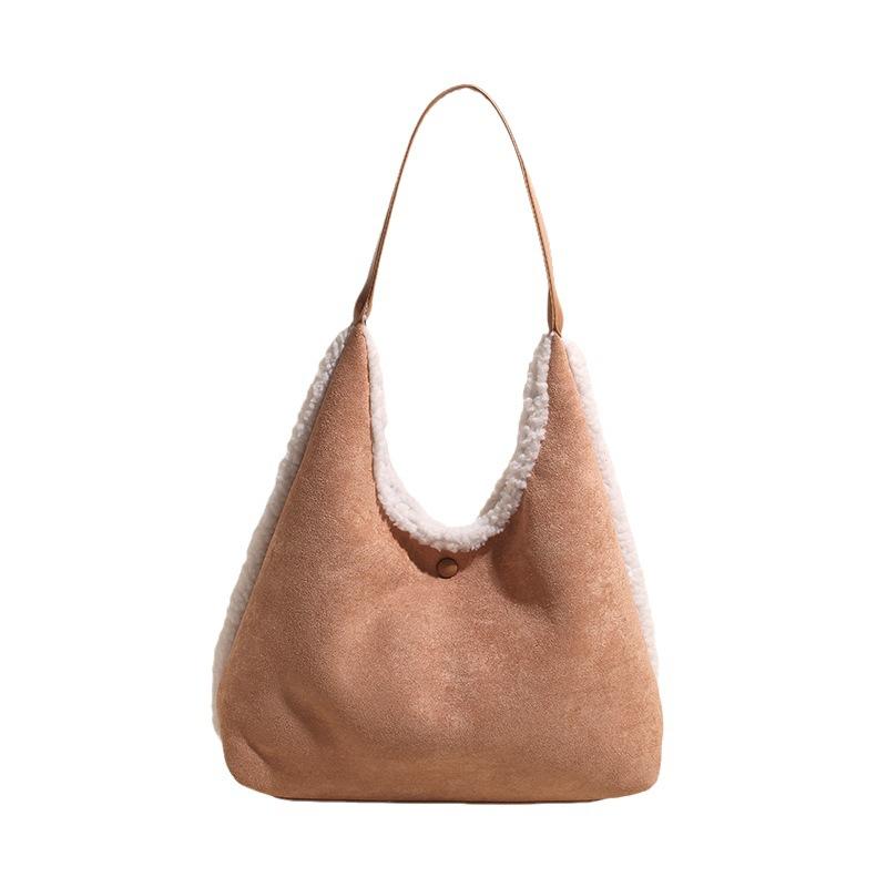 Winter Large-capacity Suede Shoulder Bag Women's 2025 New Commuter Underarm Bag Versatile Lamb Wool Tote Bag