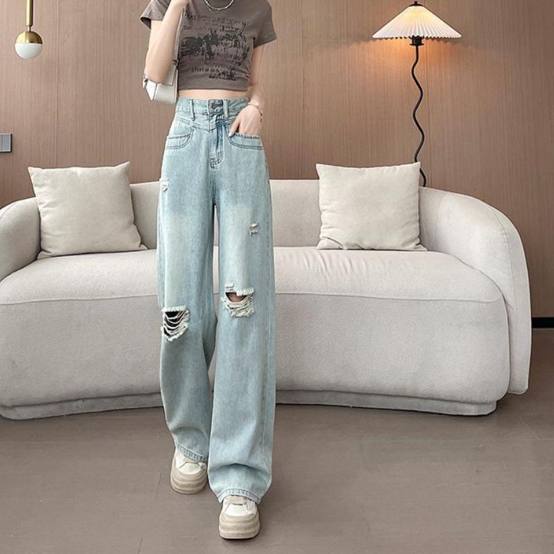 

Джинсы прямого кроя с широкими штанинами и высокой посадкой для женщин. Новинка весна-лето. Свободные, стройнящие, для полных. ММ. Драпированные, в стиле ретро, длинные брюки. XS