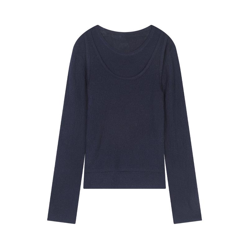 

Мулан Осень 2025 Минималистичный вязаный жилет и двухслойный комплект из двух предметов с длинным рукавом One Size темно-синий