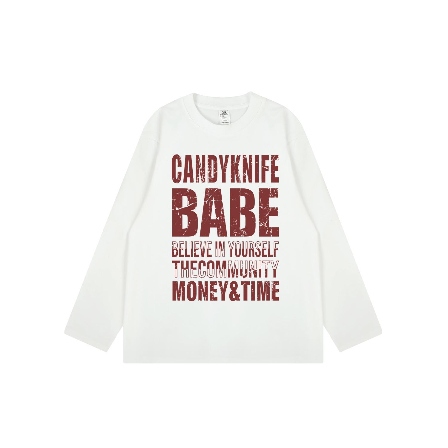 

INS Модная Ретро Футболка Унисекс Оверсайз с Принтом Букв в Гонконгском Стиле из Хлопка с Длинным Рукавом M белый