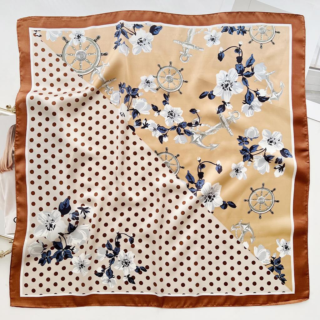 Japanese And Korean Polka Dot Color Blocking Sweet Silk Scarf Summer New Multi-Functional Decoration Small Square Scarf