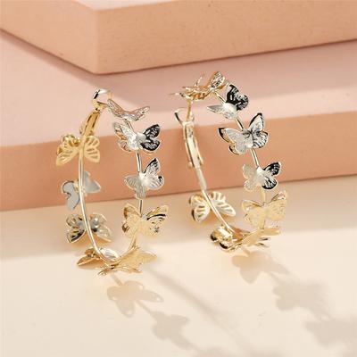 Trendy White Zircon Cute Butterfly Hoop Earrings For Women Vintage Gold Color Wedding Jewelry