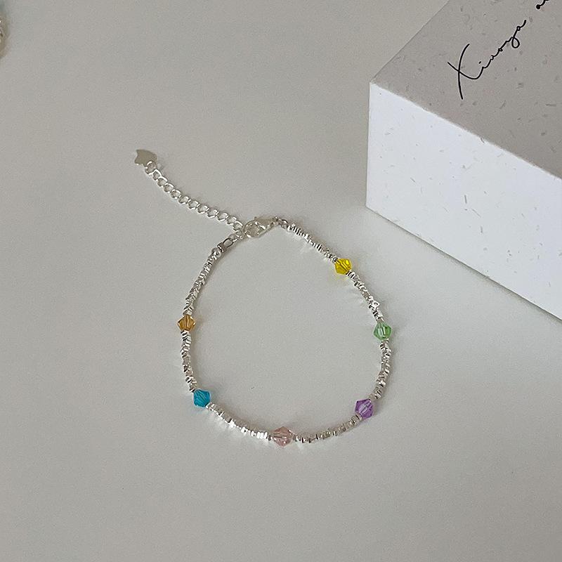 

Милый цветной хрустальный сломанный серебряный браслет-ожерелье для женщин, летняя дофаминовая индивидуальная мода, универсальная цепочка на шею, цепочка на ключицу