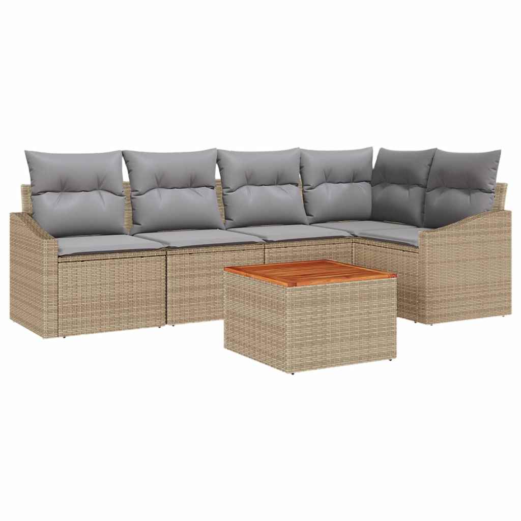 Garden Sofa Set 6 pcs Beige and Light Grey Poly Rattan