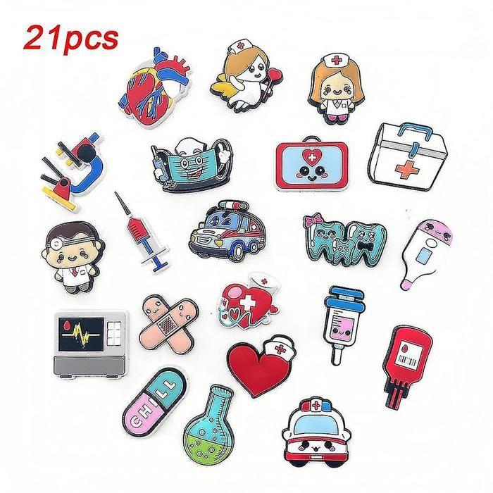 21 pcs combinaison thème médical chaussures Crocs charms sandales sandales décoration chaussures cadeaux d'anniversaire accessoi