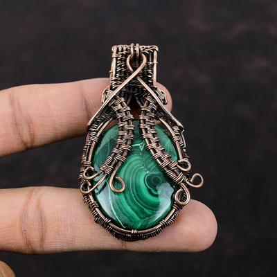 Malachite Pendant Copper Wire Wrapped Pendant Handmade Pendant Ethnic Jewelry Natural Gemstone Pendant Copper Wire Wrap Jewelry Wedding Gift