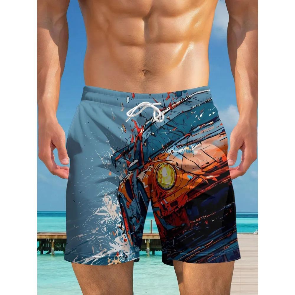 Men's Essential Casual Shorts Outdoor Wear Creative Car Colorful 3D Printed Shorts Loose Casual Plus Breathable Cool Summer Versatile Shorts