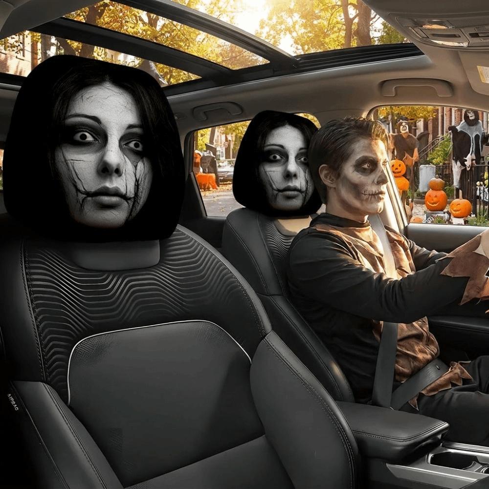 2 szt. Elastyczne Pokrowce na Zagłówki Samochodu na Halloween Dekoracja Wnętrza Samochodu Pokrowiec Wnętrze Samochodu