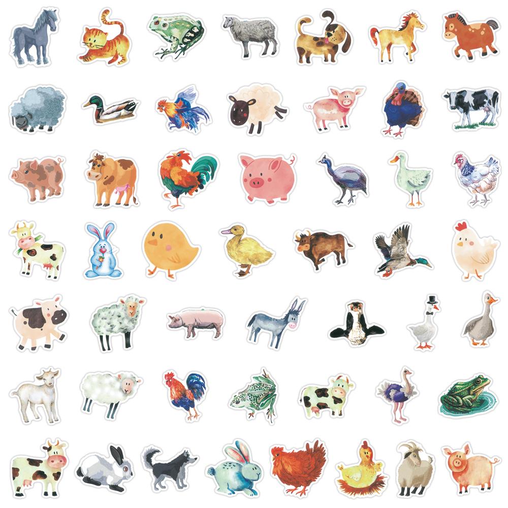 10 30 50Pcs Watercolor Farm Animals Stickers For Suitcase Skateboard Laptop Luggage Phone Car Styling Diy Decal Pegatinas