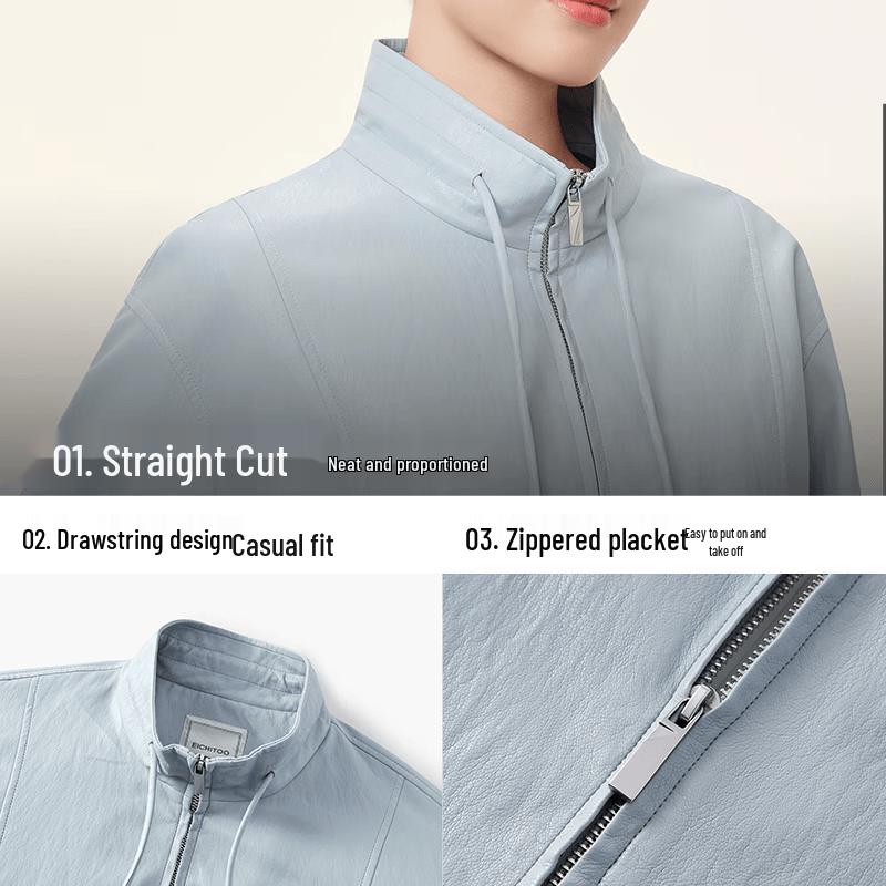 EICHITOO 2026 Spring Drawstring Textured PU Leather Jacket