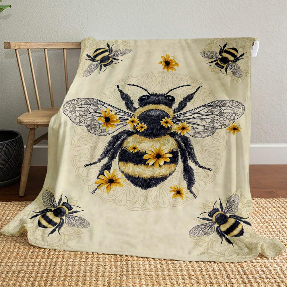 Bee Sunflower Outdoor Flannel Blankets, Outdoor Travel, Home Blankets, Fan Gifts,Suitable for All Seasons, Christmas Gifts. R1127059