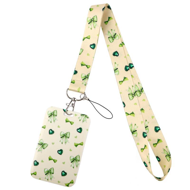 Cute Bow Pattern Lanyard with Clear ID Badge Holder Detachable Durable Strap for Outdoor Activity Pass Office Work Use