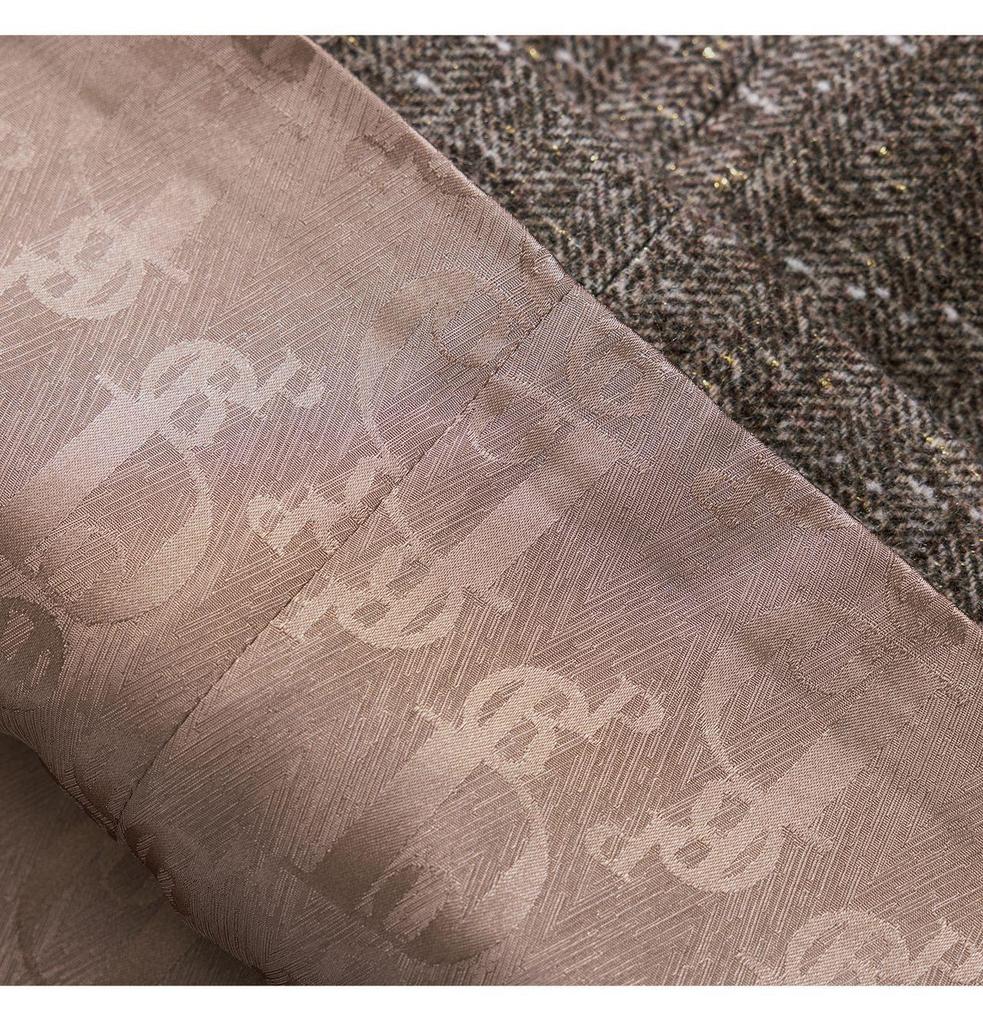 Kadınlar İçin Taşlı Yaka, Şık Sosyetik, Altın İplikli Balıksırtı Yün Elbise