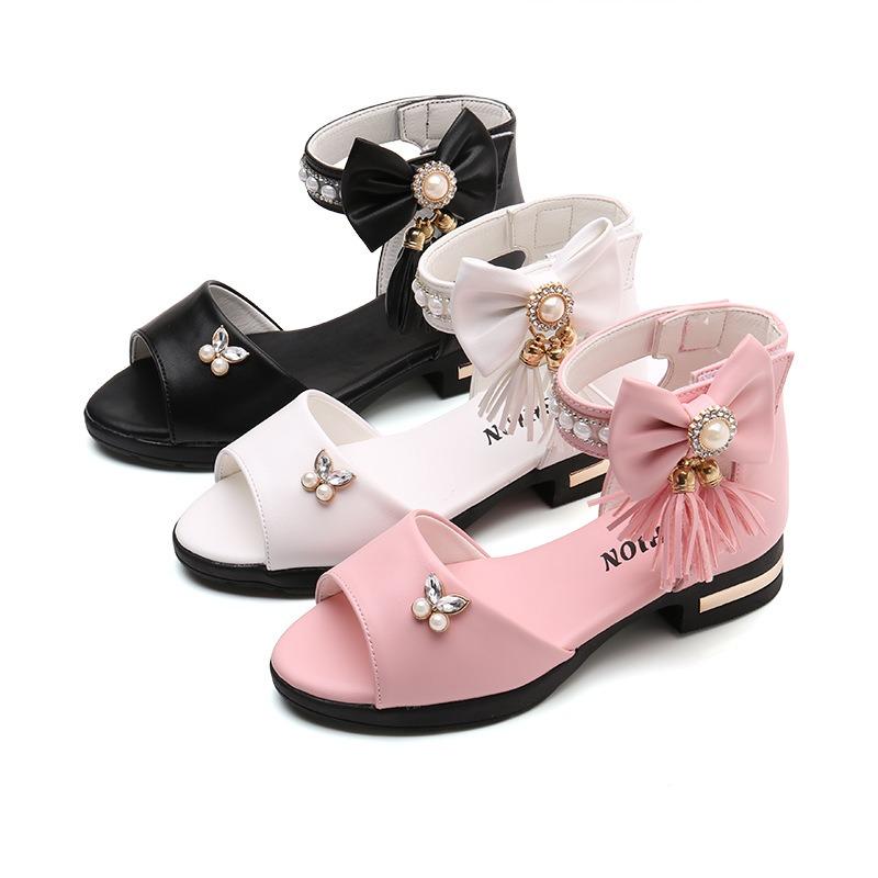 Girls' Summer Sandals, Children's Princess Shoes, Korean Style Small High Heel for Middle and Older Children, Soft Sole Student Roman Shoes.