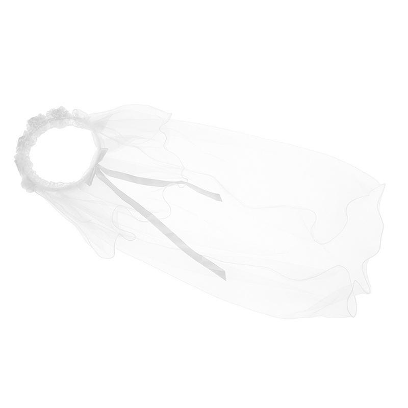 Tulle Lace Veil for Girls Flower Bow Headband Wedding Baptism Veil Princess Costume Accessory for Dance Performance Party