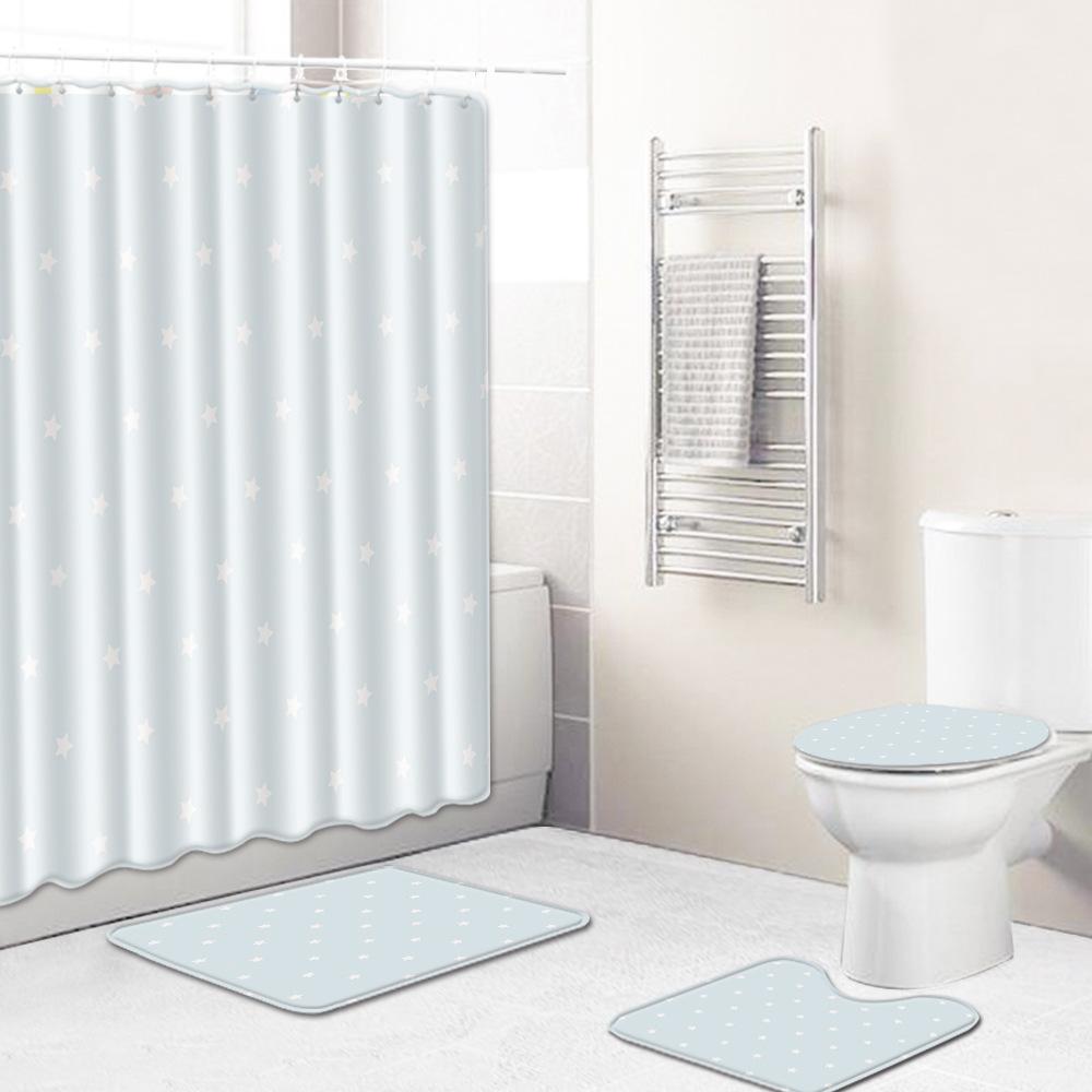Fashion Textured Bathroom Shower Curtain Floor Mat Toilet Cover Foot Mat Four-Piece Set