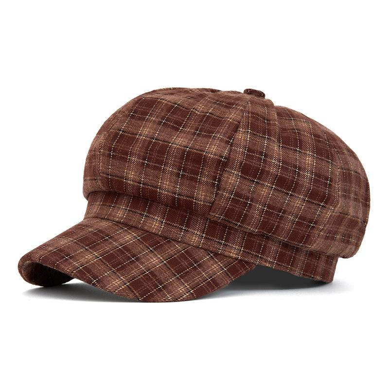 Vintage Plaid Beret Women's Autumn Winter Octagonal Cap Painter's Cap