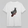 Women's Soft Cotton T-Shirt Futuristic Warship Printed Tee Short Oversize White