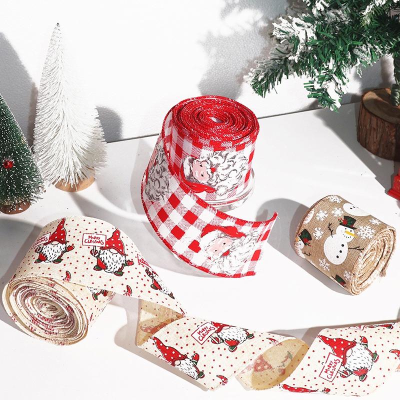 1Pc  Christmas Imitation Linen Ribbon Decorations Christmas Tree Diy Bow Ribbon Birthday Party Gift Box Strap