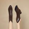 Fashion Block Heel Single Boots Fall New Pointed Toe Spliced Rear Zipper Soft Sole Anti-Slip Wear-Resistant Short Shoe
