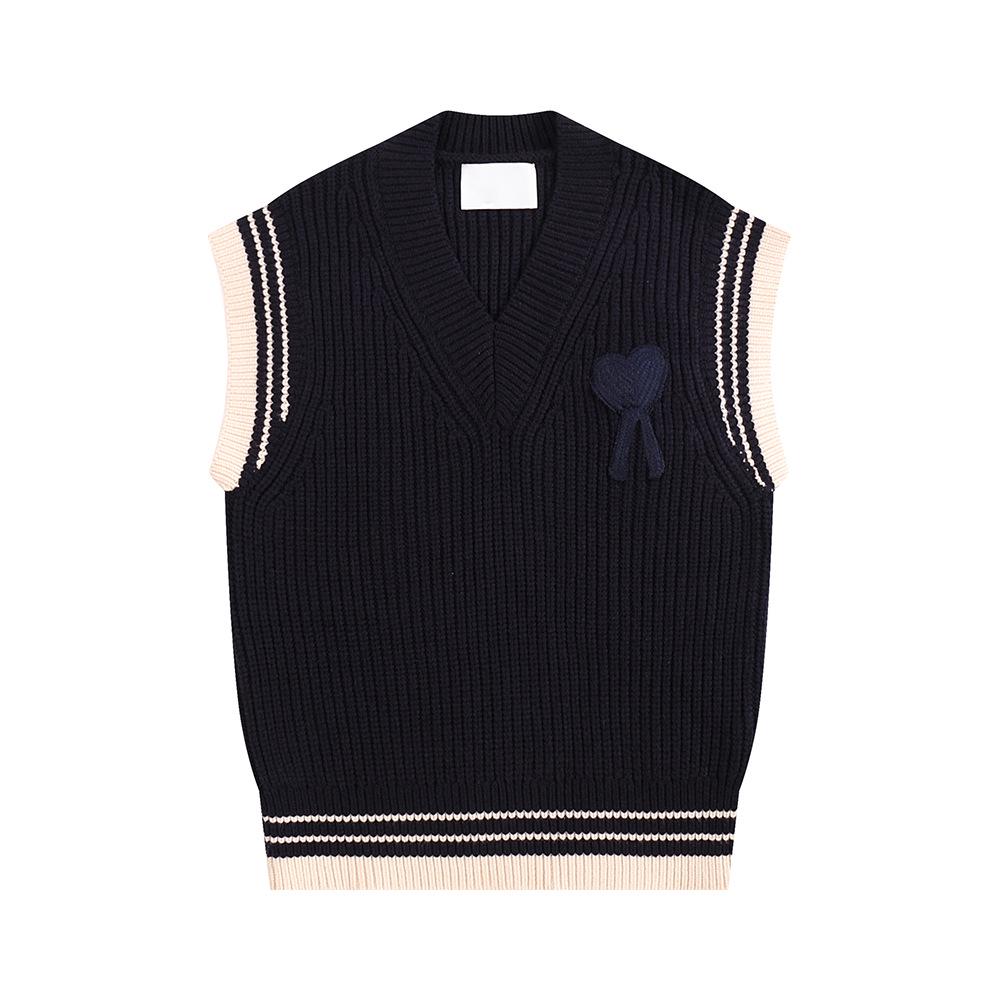 AMI ANCIENT Unisex V-Neck Love Letter Knit Vest - Autumn/Winter Color Block