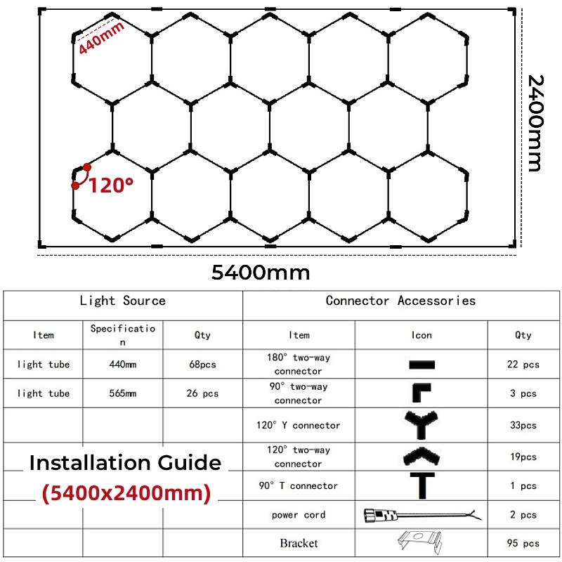Hexagon LED Car Garage Light Assemble Ceiling Honeycomb Workshop Tube Lamp Auto Washingroom Repair Warehouse Lighting AC110/220V