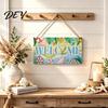 Summer Welcome Sign Wood for Front Door, Tropical Beach Hanging Door Decor Sign, Rustic Wooden Hanger Home Porch Wall Party