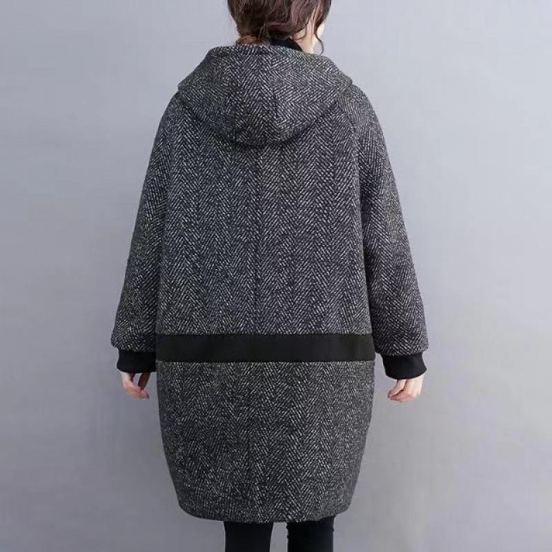 Large Size Women's Clothing Fat Sister Winter Loose Cocoon Hooded Coat Women's Long Velvet Thickened Coat