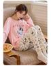 Womens Korean Style Cartoon Pajamas Set with Chest Pad - Long Sleeve, Cute Home Wear for Spring & Autumn (2025)
