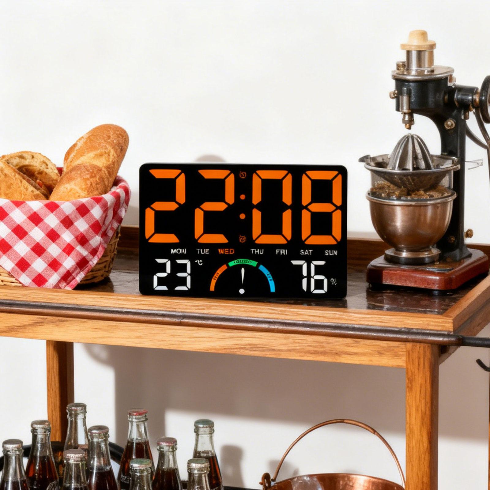 

Digital Wall Clock LED Display Timer with Temperature Humidity Adjustable Brightness for Home Office Living Room Decor помаранчевий