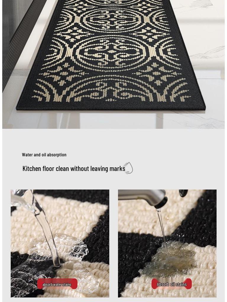 Nordic Light Luxury Kitchen & Bedroom Non-Slip Rug - Water & Oil Absorbent, Dirt Resistant Polypropylene Woven Carpet