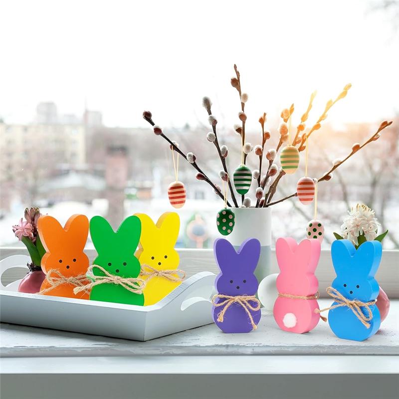 Easter Decorations Indoor, 6PCS Wooden Easter Bunny Decor For Table Easy Install Easy To Use