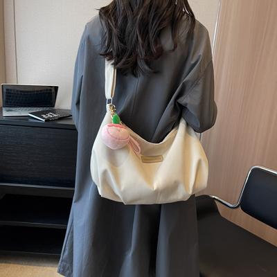 Bolsa de Ombro para o Dia a Dia de Cor Sólida Simples Nova Textura de Alta Qualidade Bolsa de Bolinho de Massa de Grande Capacidade Bolsa Mensageira de Lona Versátil da Moda
