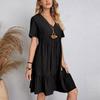 Women's  Color Casual Fashion V-neck Short Sleeved Dress