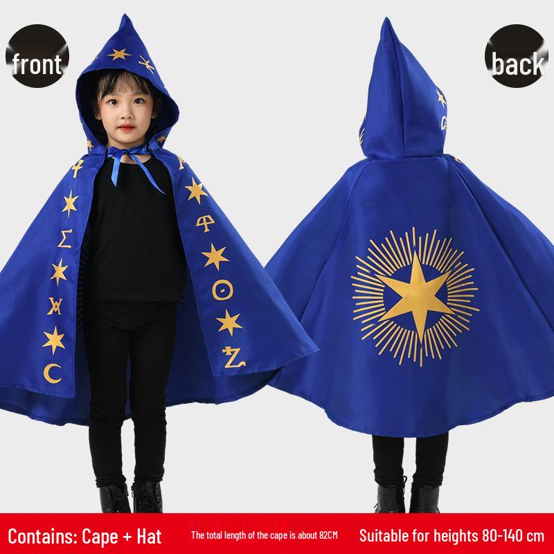 

Kids Halloween Wizard and Witch Costume Set with Hat and Cloak for Parties and Performances M (Height 100-120 cm)